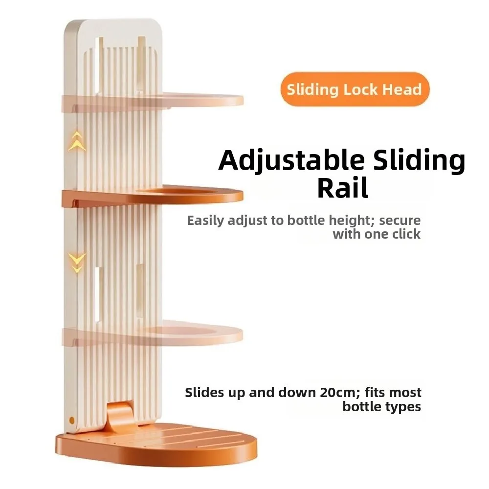 2Pcs Adjustable Height Shampoo Bottle Holder Foldable Multifunction Hand Soap Storage Rack Waterproof Self-Adhesive
