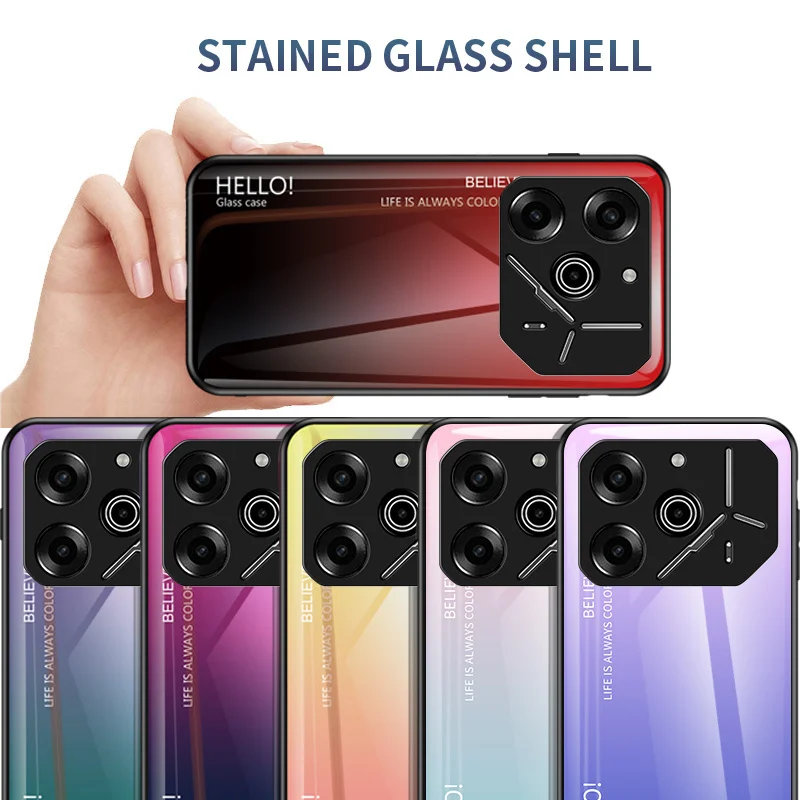 Gradient Grain Tempered Glass Hard Back Phone Case with Silicone Bumper