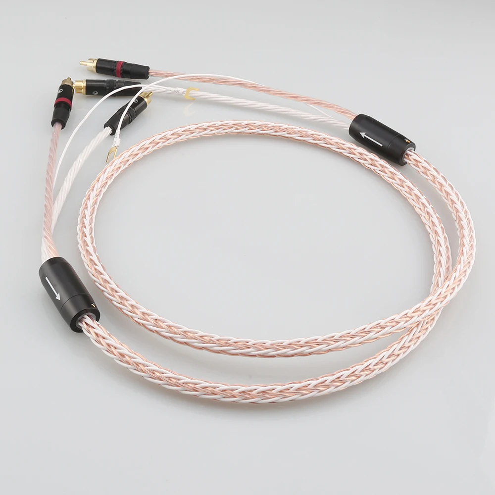 Audiocrast 8TC PHONO Cable 2 RCAs to 2 RCAs cable LP Audio Phono Tonearm Cable with Ground Wire