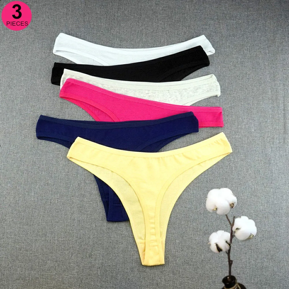 Tanga Female Cotton Seamless  Womens Thong Underwear 3 Pcs - 3