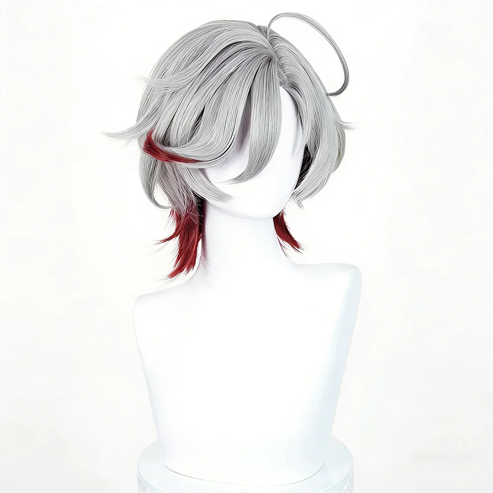 Genshin Impact: Illuga | Silver Short Hair Wig for Cosplay 18 Genshin Impact-Inspired Silver Grey Red Mixed Short Hair Wig for Cosplay Events
