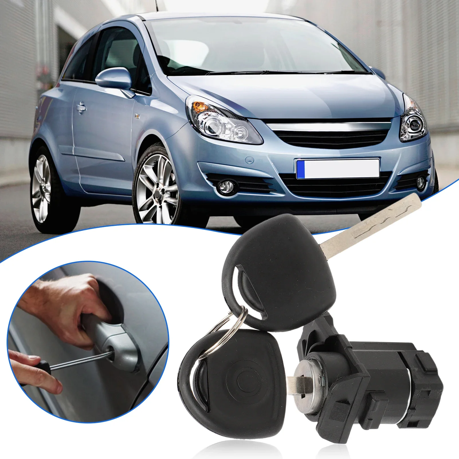 Cilindro Serratura Porta Sinistra Con 2 Chiavi Per Opel Corsa D (2006-2014) - Ricambio 172371096 - 2