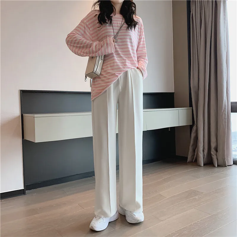 CGC 2022 Harajuku Solid Pants Women 2022 Spring Autumn Straight Sweatpants Casual Cotton Breathable Wide Leg Women Sports Pants cigarette pants