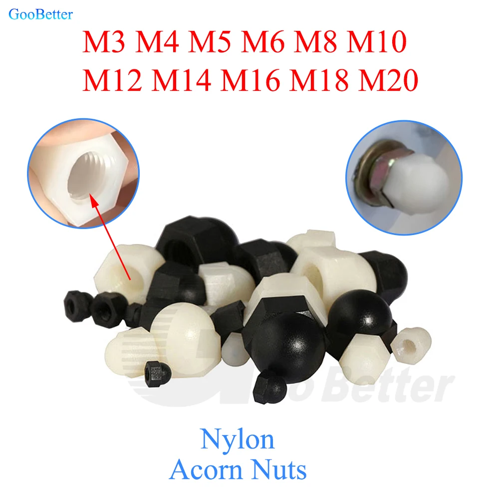 5-50Pcs Acorn Nuts M3 M4 M5 M6 M8 M10 M12 M14 M16 M18 M20 Nylon Dome Cap Blind Hole Nut Assortment For Screw Bolt Fastener