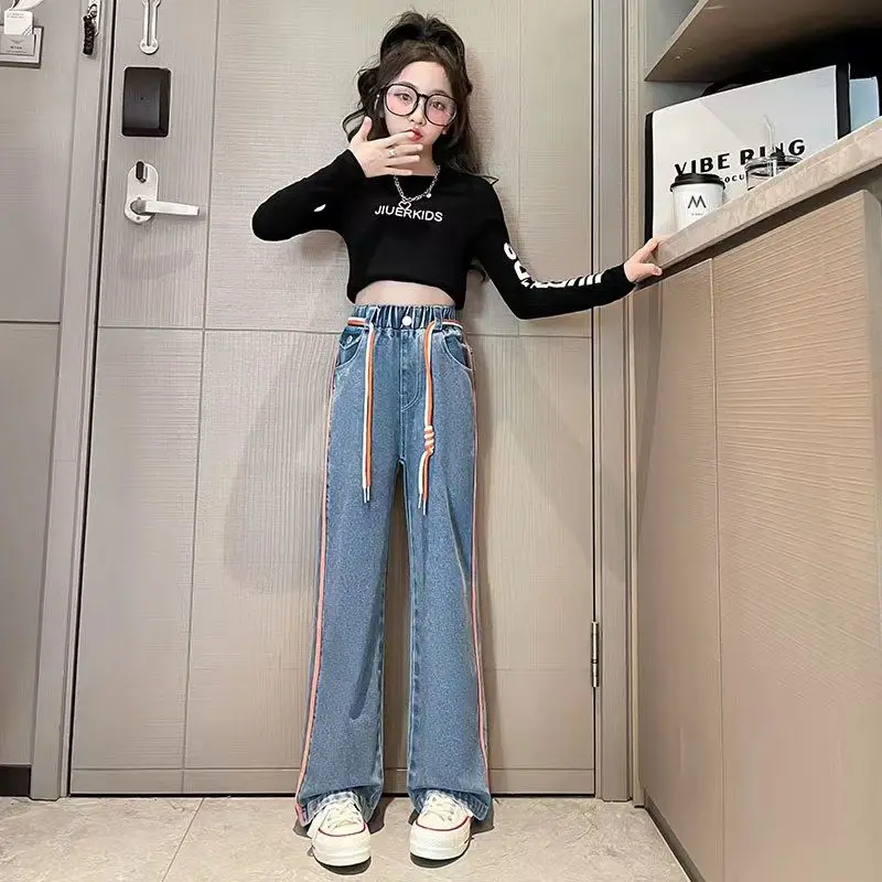 여아용 데님 청바지 바지, 2023 봄 가을 데님, 여아용 캐주얼 스타일 의류, 110-160cm