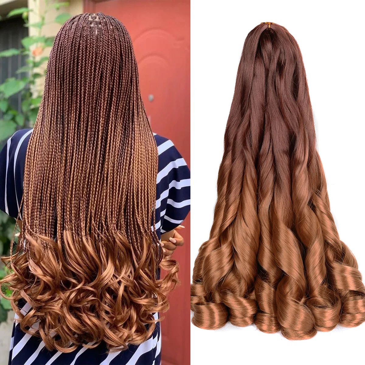 French Curly Crochet Braiding Hair Synthetic Loose Wave Ombre Braids Hair for Women Spiral Curls Pre Stretched Hair Extensions 4