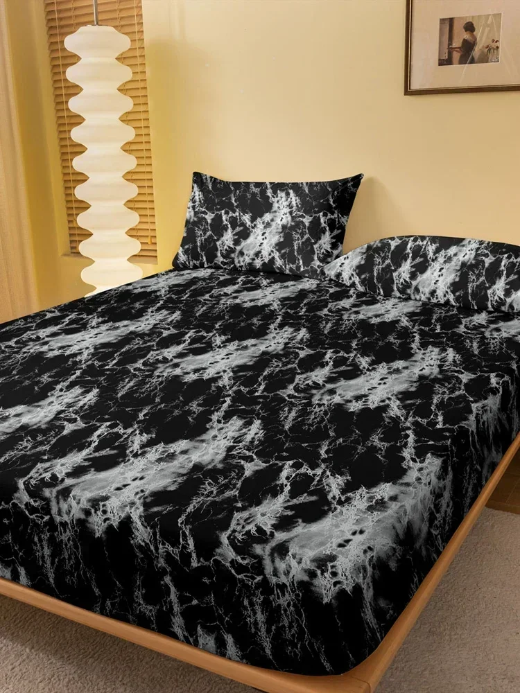 1 Lenzuolo con angoli opaco stampato con motivo in marmo semplice e moderno, copriletto stampato per camera da letto, biancheria da letto (escluse federe)