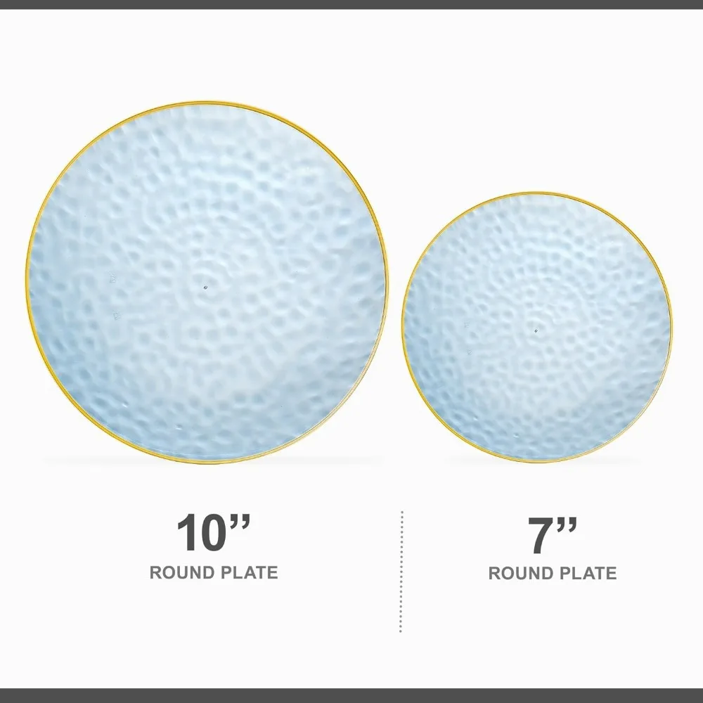 128 Piece Combo Plates Set includes 64-7'' inch Plates 64-10'' inch Blue Hammered Plastic PartyPlates Premium heavyweight