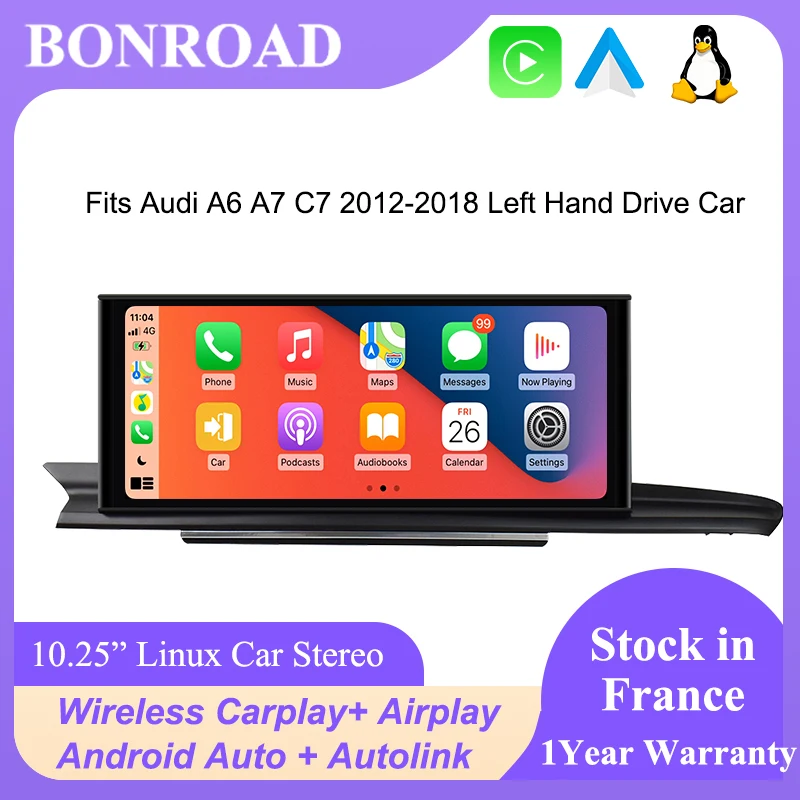 Pantalla táctil inalámbrica Bonroad de 12.3 pulgadas con Carplay y Android Auto para Audi A6 A7 C7 2012-2018 RMC HNR MHI Mirror Link Airplay Stereo 1
