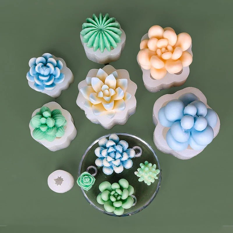 3D Silicone Candle Mold Cactus Scented Candle Forms Simulation Succulent Plant Flower Soap Aromatherapy Candle Making Mold Craft