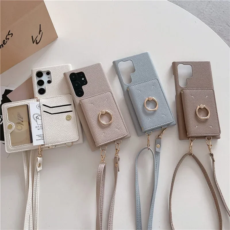 Crossbody مع حامل بطاقة حافظة هاتف جلدية لهاتف سامسونج جالاكسي S23 FE S24 Ultra S22 Plus A13 A22 A33 A14 A24 A34 A53 A54