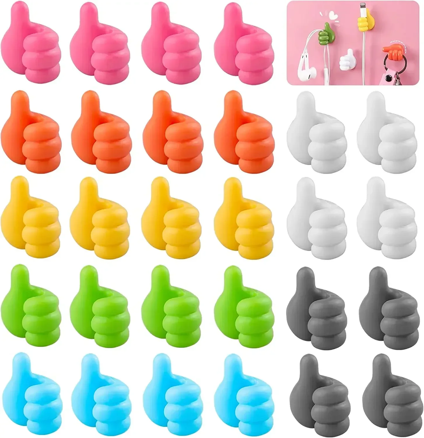 

10Pcs Creative Silicone Thumb Wall Hook Self-Adhesive Thumb Key Hanger Hook Home Data Cable Clip Wire Desk Organizer Storage
