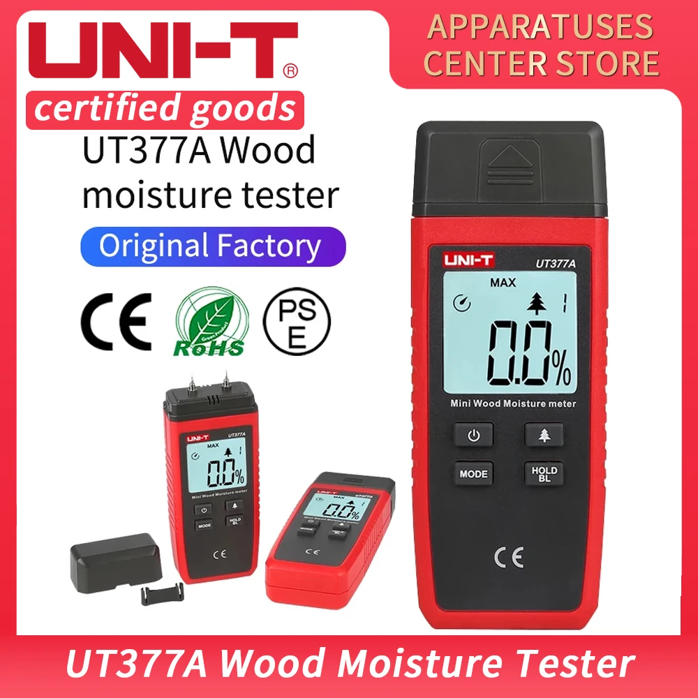 

UNI-T UT377A Digital Wood Moisture Meter Hygrometer Humidity Tester for Paper Plywood Wooden Materials LCD Backlight