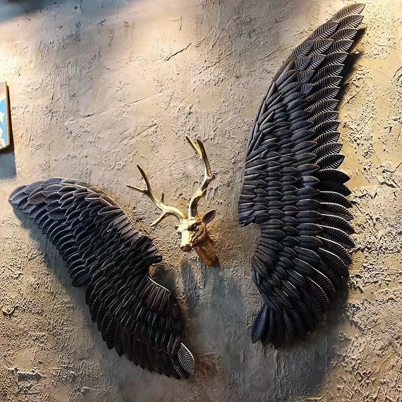 

Large Metal Angel Wings with LED Lights Vintage Ancient Iron Retro Wings Wall Decoration Bar Cafe Wall Home Decor Accessories