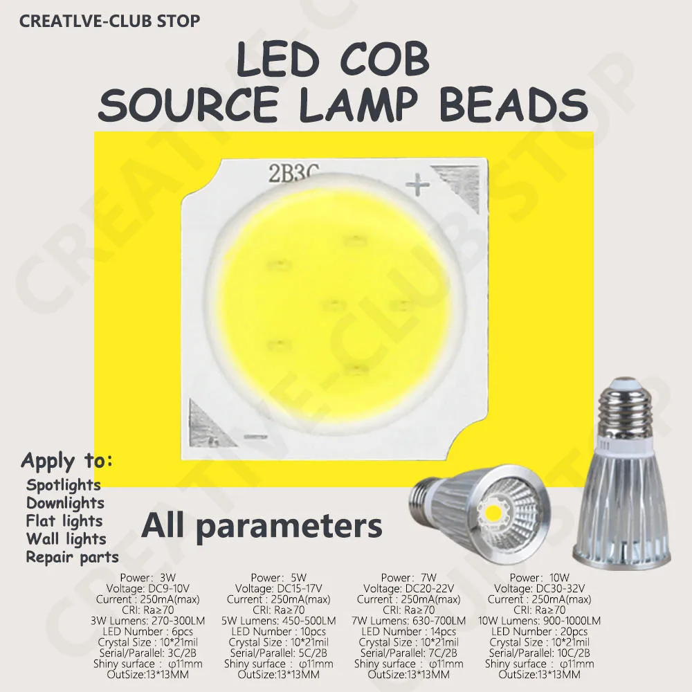 10pcs a lot 3W/5W/7W/10W 6500K/4000K/3000K LED COB Light Beads 1313 LED lamp Bead LED Bulb Chip Spot Light Downlight Diode Lamp images - 6