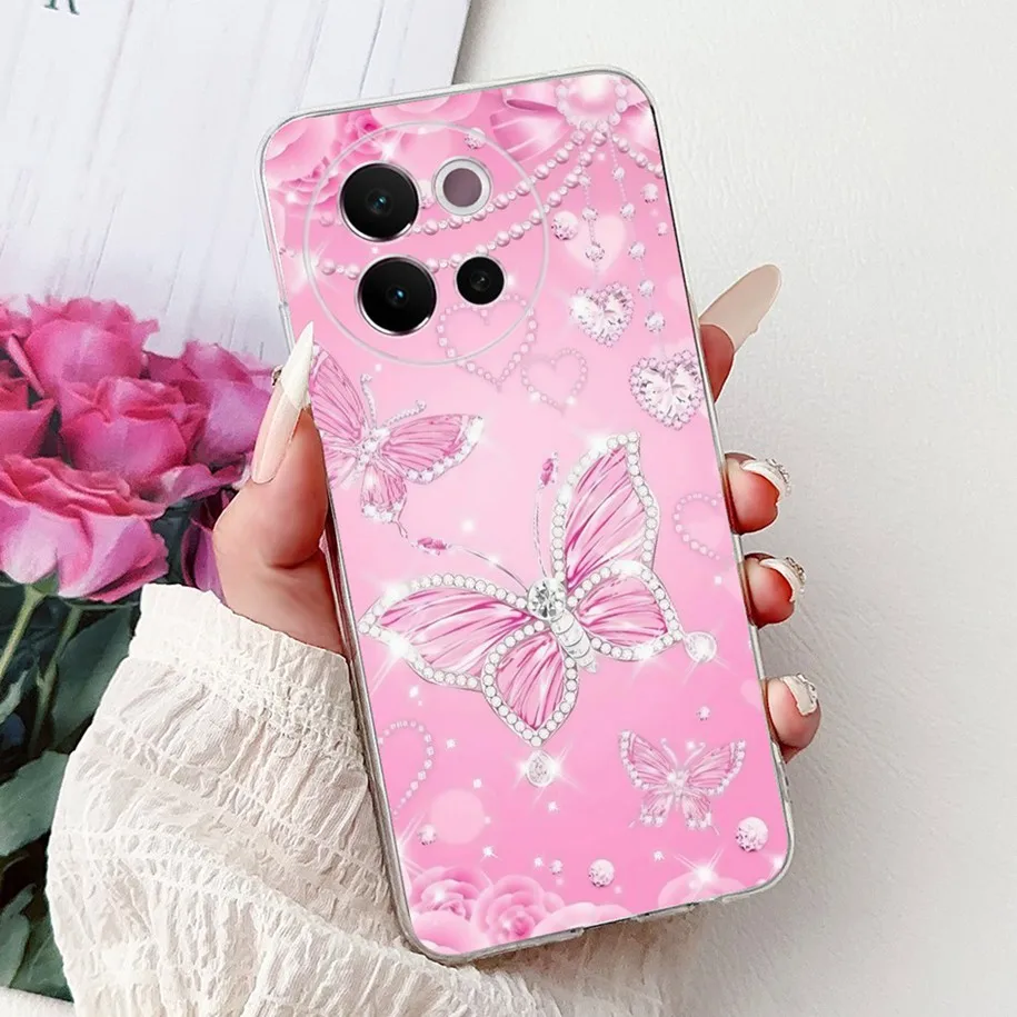Fashion Flower Butterfly Clear Silicone Phone Case - Soft Bumper Cover for 6.78 Inch Smartphones