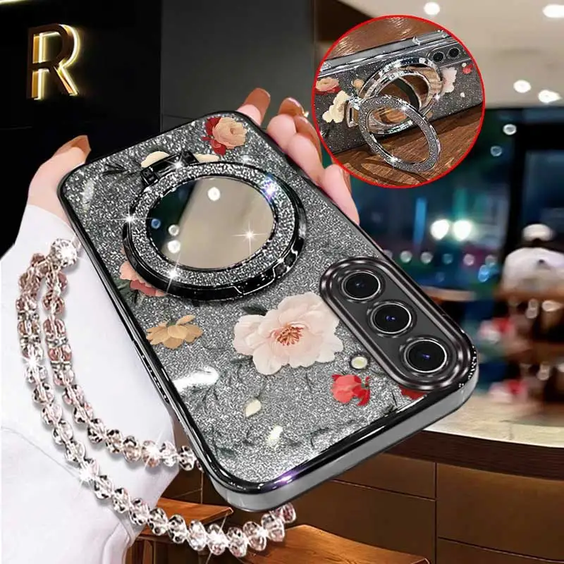 Elegant Floral Phone Accessory Set with Lanyard and Stand