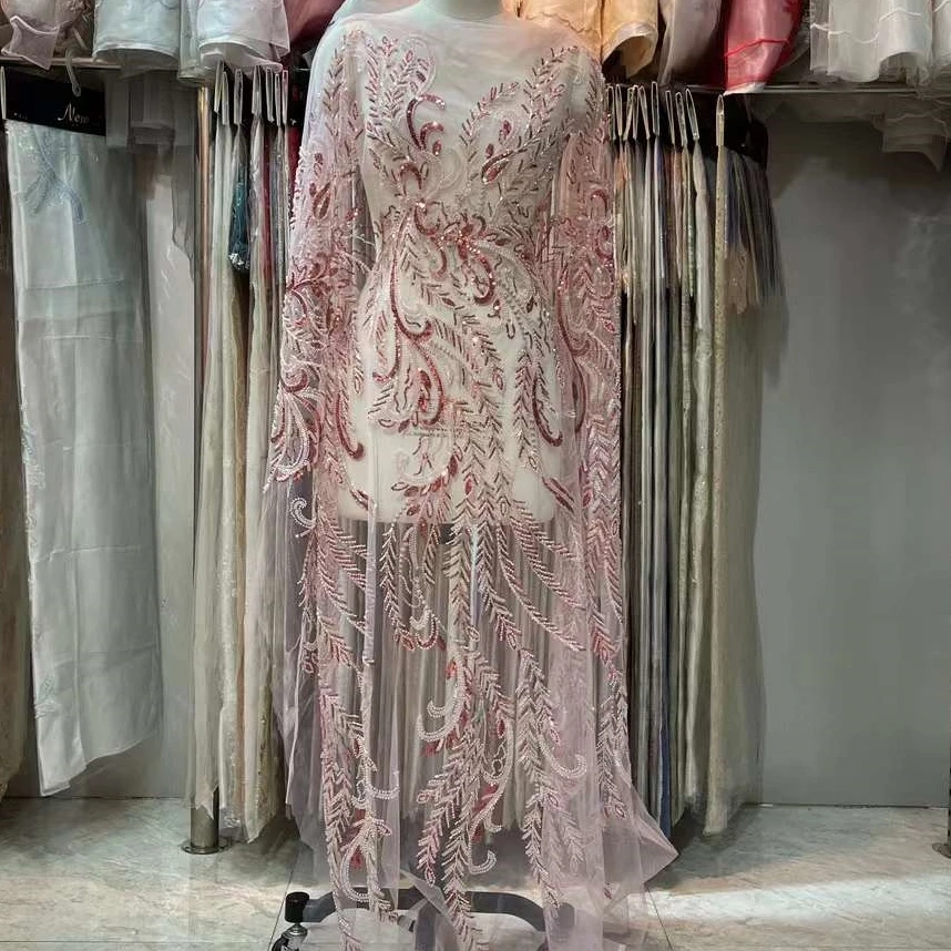 

Latest Classic Fabric High Quality 3D Elegant African Tulle Mesh with Stones lace For Wedding Party Dress NN3138_R