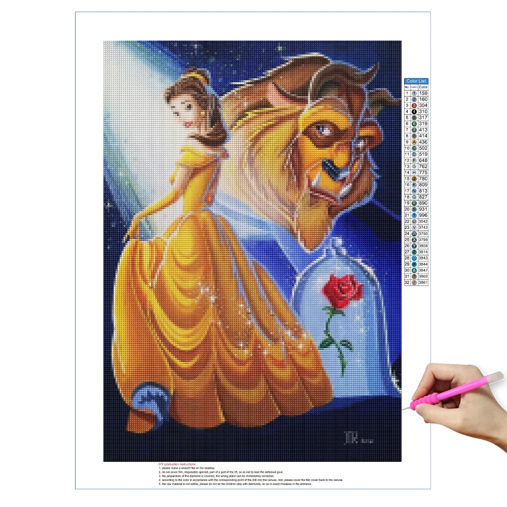 YEESAM ART Peinture de Diamant 5D, La Belle et la Bête Disney DIY Diamant  Painting Diamond Painting Complet Broderie par Numéros