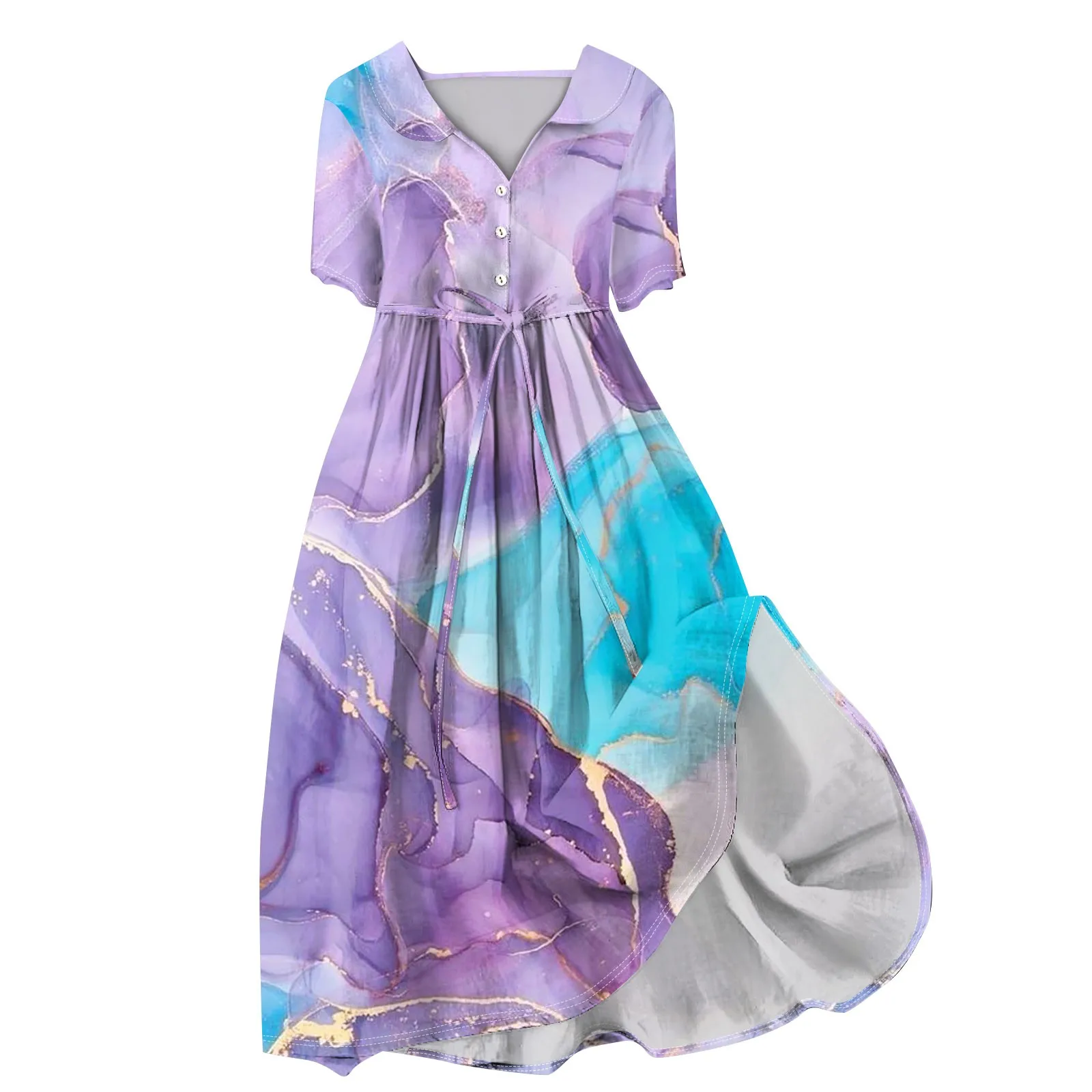 

Women's Fashion Casual Printed Lapel Collar Button Short Sleeve Clothing Temperament Dresses Fashion V-Neck ropa de mujer