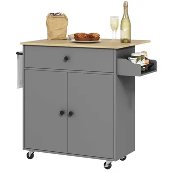 Homcom Cucina Isola con Ruote Ala Pieghevole 106X42X87 cm 1