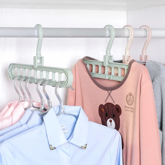 4 Pack Nine-hole Hanger Multi-fold Space Saving Hanger - Magic Hanger -  Pink 