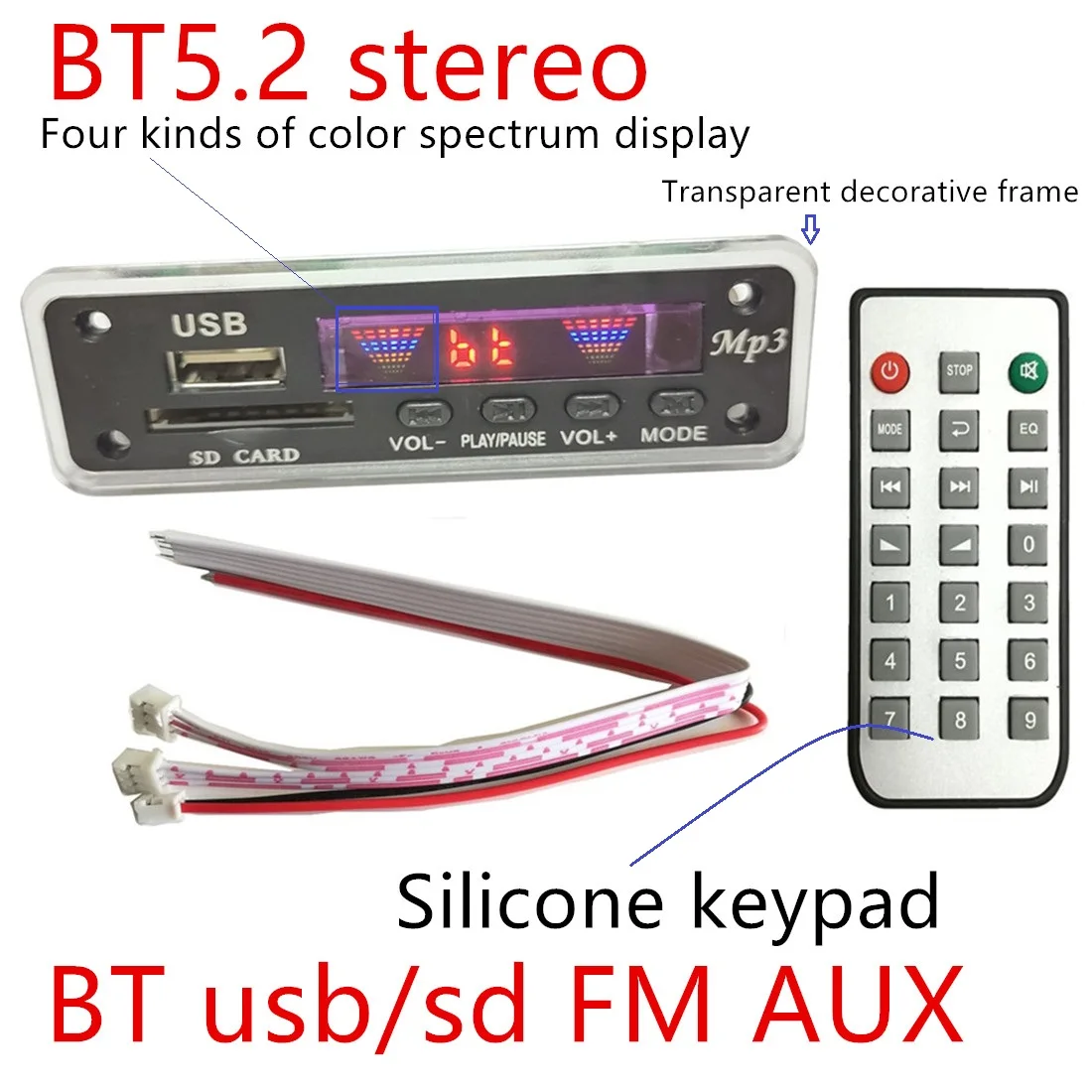 5V / 12V 5.2 BT Stereo Player Audio Decoder Home Theater Audio Refitting Wireless MP3 Audio Decoder Color Spectrum Player Parts audio decoder headphone audio decoder