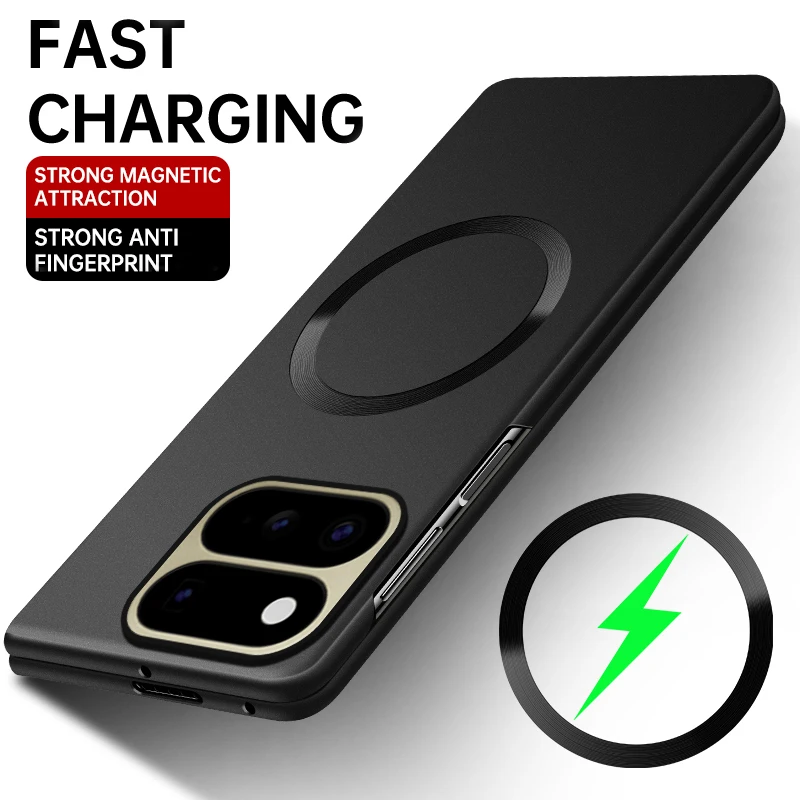 Sleek Frameless Magnetic Case – Metal Matte Finish, Slim Design, Wireless Charging Compatible