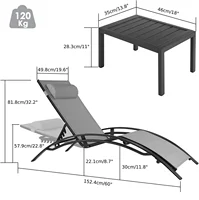 Aluminum Lounge Chair for Outside with 5 Adjustable Positions+Table 3Pcs Chaise Outdoor for Pool, Garden,Beach,Camping,Backyard 4