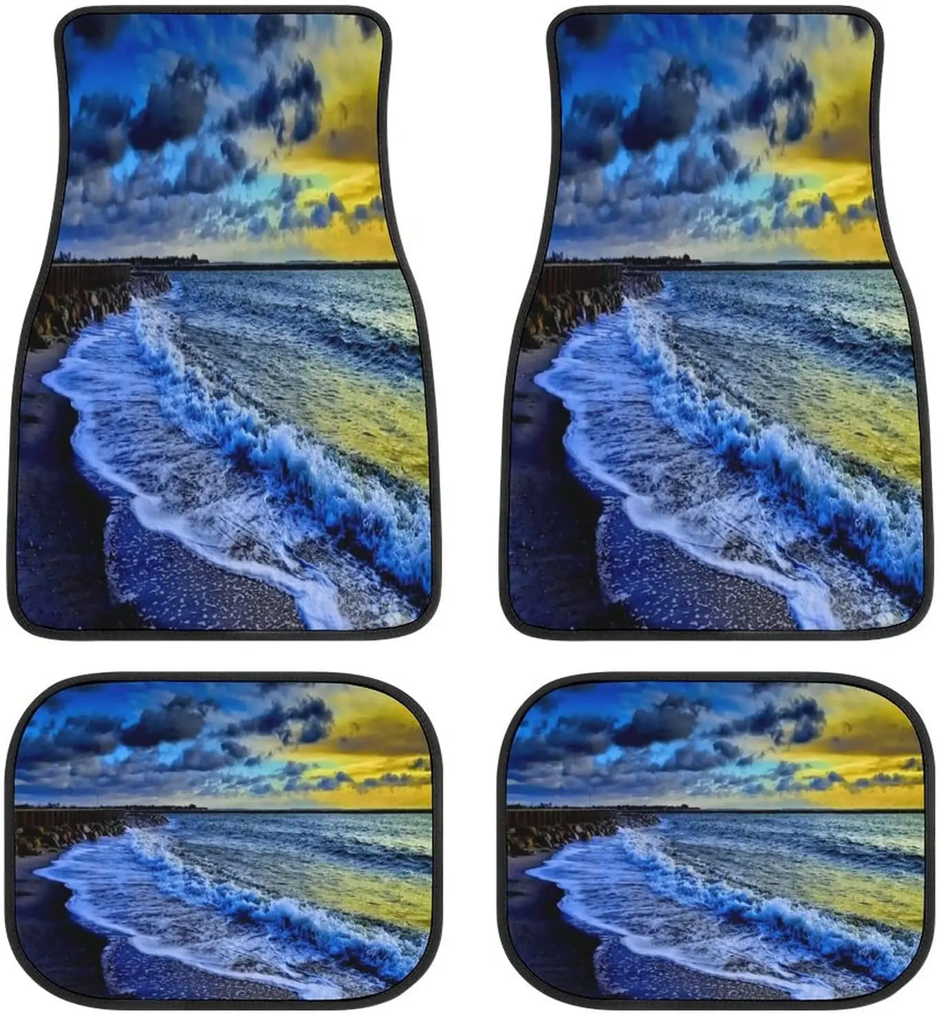 

Beach View Blue Car Mats Universal Fit Car Floor Mats Fashion Soft Waterproof Car Carpet FrontRear 4 Pieces Full Set Fit for SU