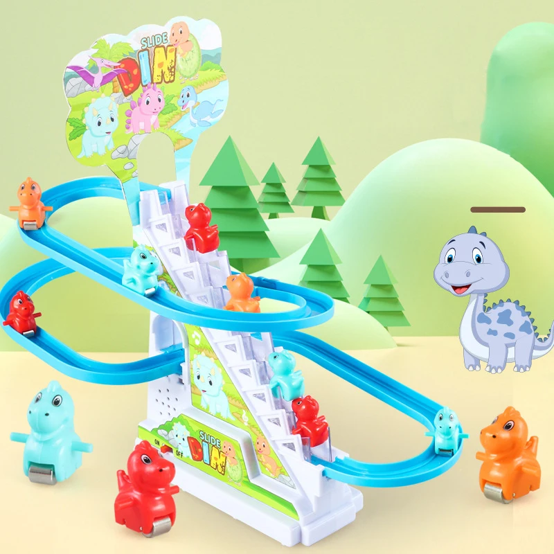 Electric Duck Track Rail Racing Slide Piggy Climbing Stairs Baby Toy LED Lights Musical Slide Roller Coaster Toys for Gift 6