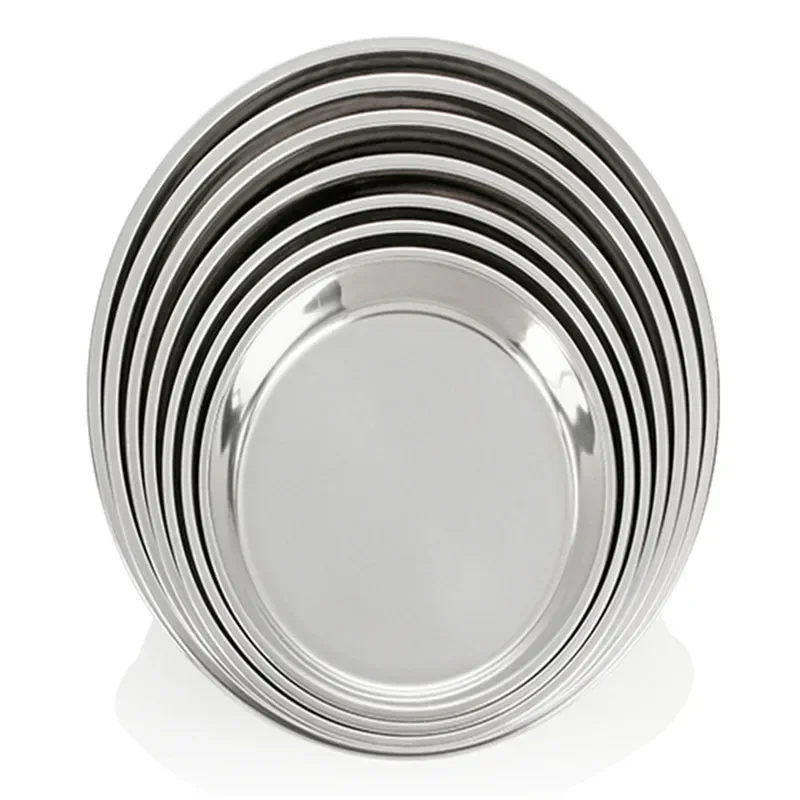 Stainless Steel Plates Stainless Steel thick Flat big Round Dish Charger Plates/Exquisite Silver Serving Tray Delicate Cake Metal deep Plate dish plate