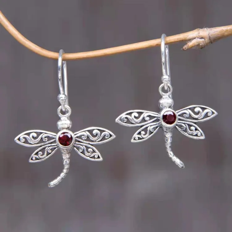 

Silver Color Green Zircon Cubic Dragonfly Pendant Earrings For Women Hollow Animal Design Charm Metal Earring Girl Party Jewelry