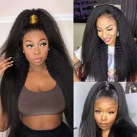Perruque Lace Frontal Wig naturelle Yaki lisse, cheveux crépus, sans colle, avec sangle Invisible, 360 HD 6