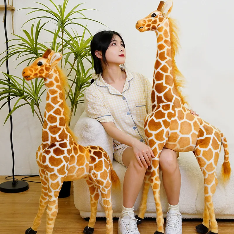 50-140cm 고품질 거대한 실제 생활 기린 플러시 장난감 박제 동물 인형 소프트 키즈 어린이  생일 선물 룸 장식