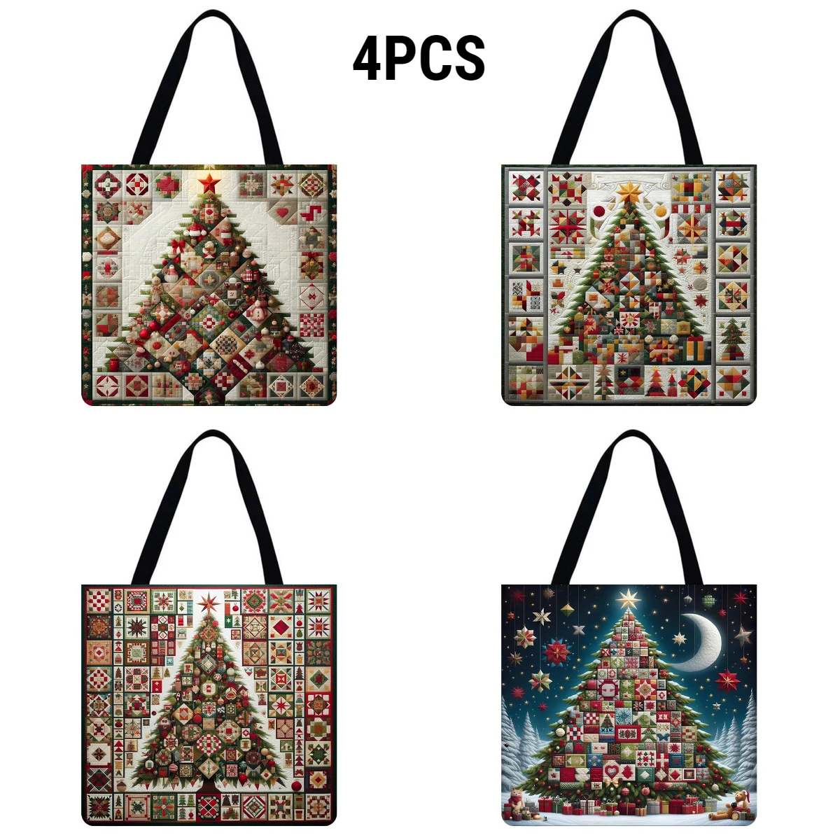 Linen Christmas Tree Large Capacity Tote Bag