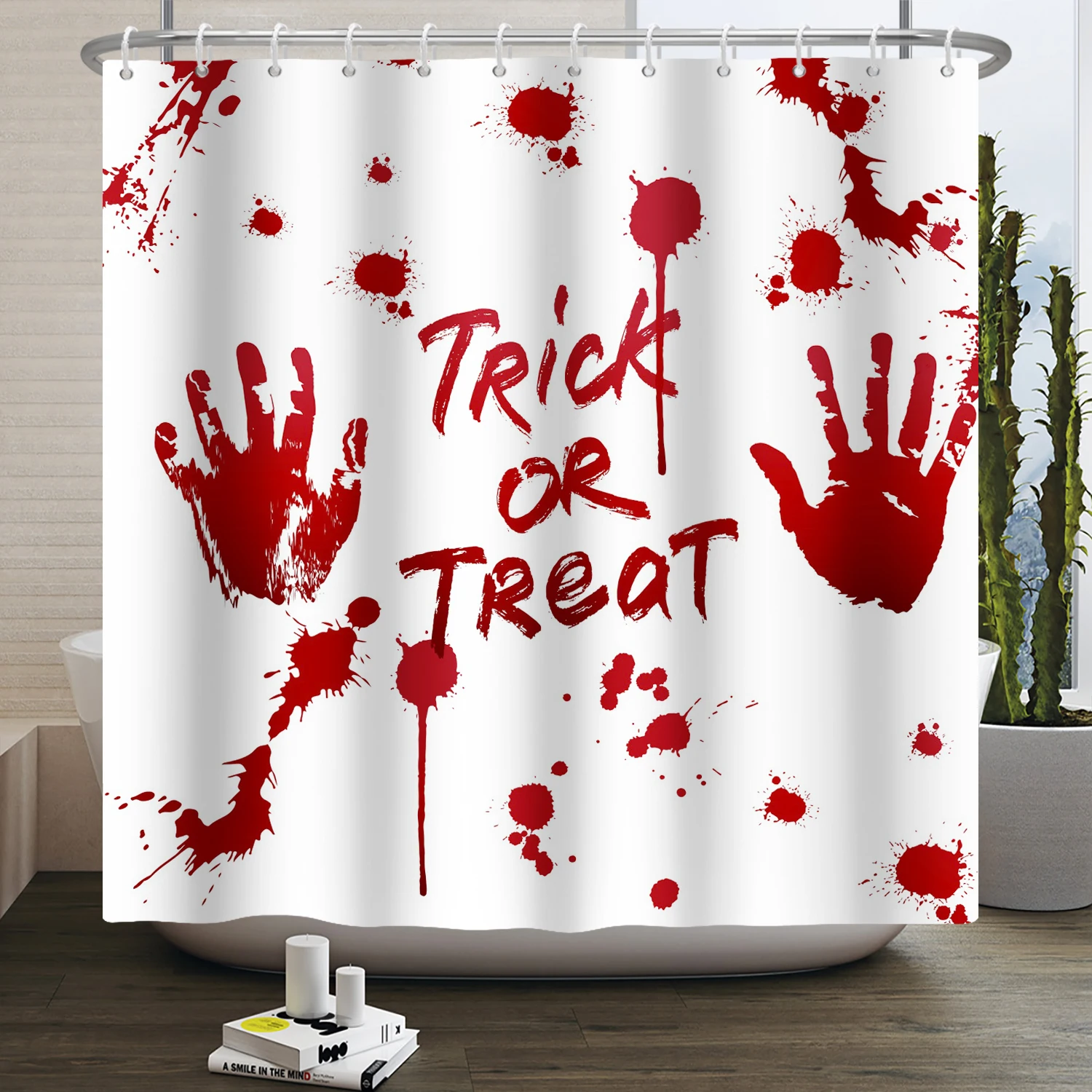 Shower Curtains Halloween Horror Night Bloody Hands Spooky Zombie Skull Scary Waterproof Bathroom