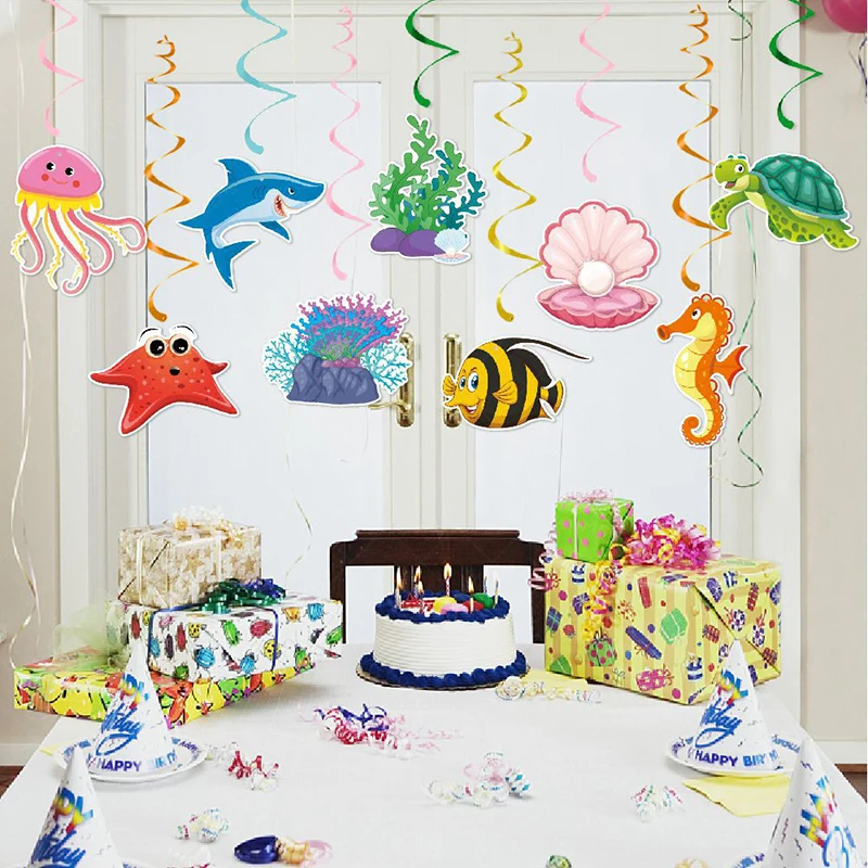 Under The Sea Party Hanging Spirals Shell Starfish Seahorse Seaweed Garland Pendant Happy Summer Ocean Birthday Party Decoration