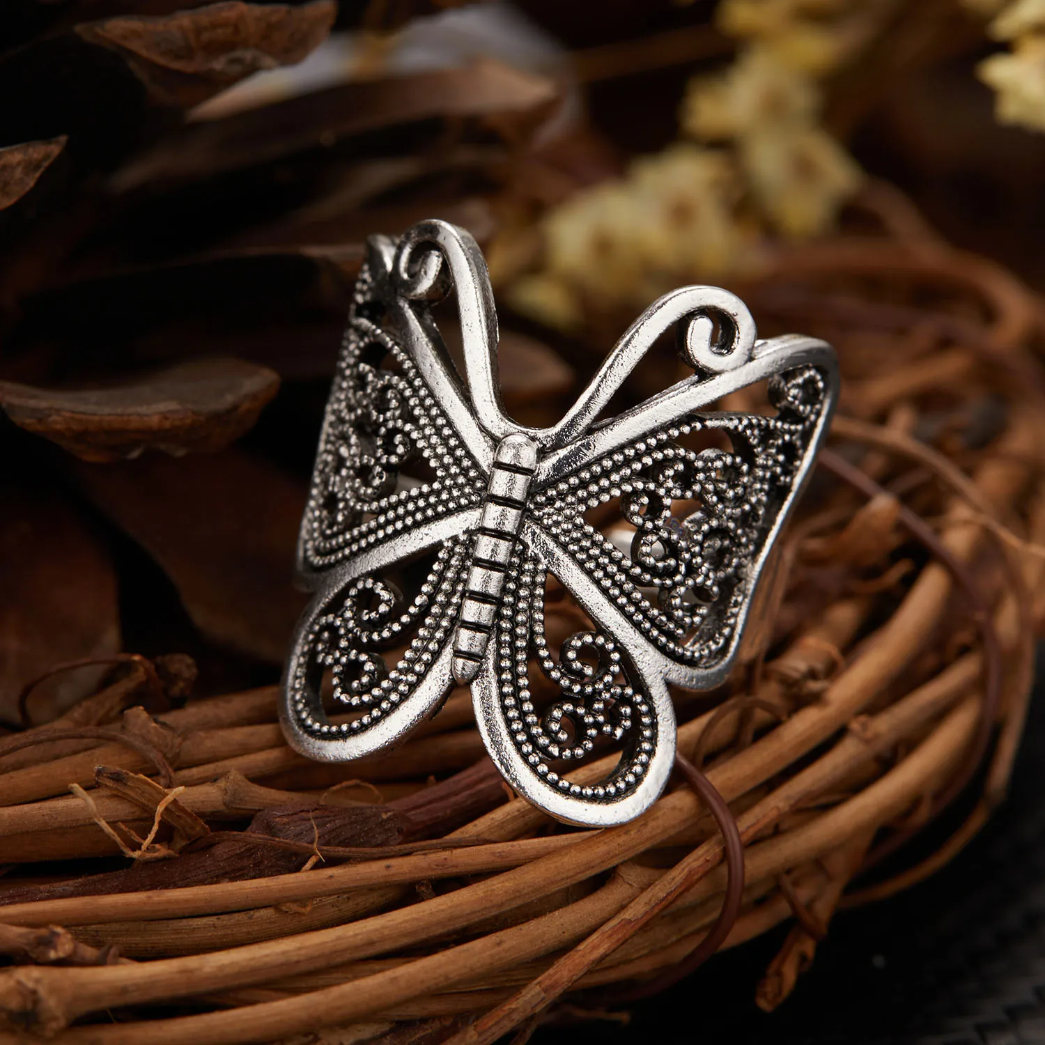 Silver Ring Womens Ring Finger Rings Jewelry Rings Ring Jewelry Retro Boho Butterfly Ring For Women Fashion Silver Color Owl Angel Wing Cat Animal Irregular Opening Rings Ethnic Jewelry