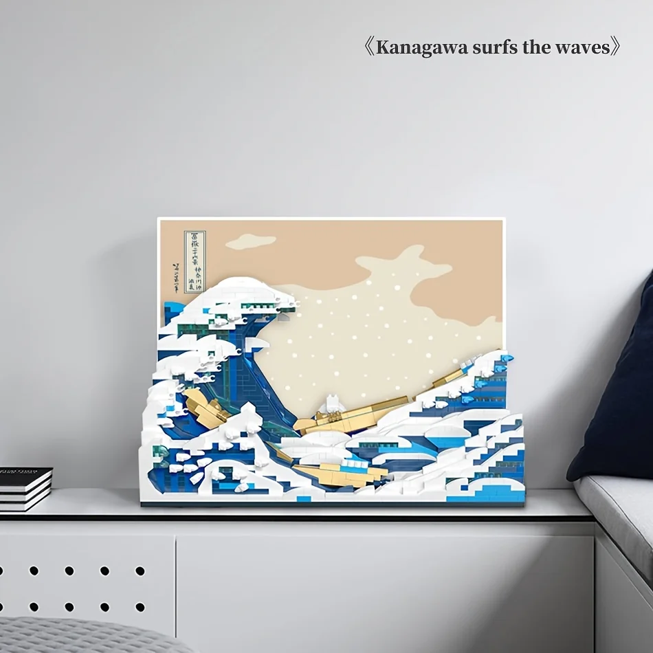 Pantasy Kanagawa Surfing Puzzle Ukiyo-E Building Block Decoration Creative Assembling Toy World Famous Painting Gift 4
