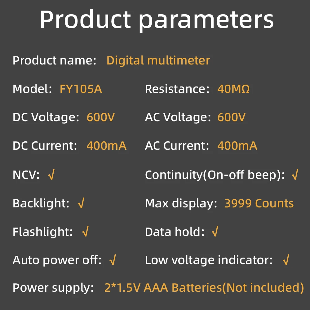 MASTFUYI Auto-Ranging Digital Multimeter AC/DC Voltage Current Resistance Tester with NCV Flashlight Continuity Mini Multimeter