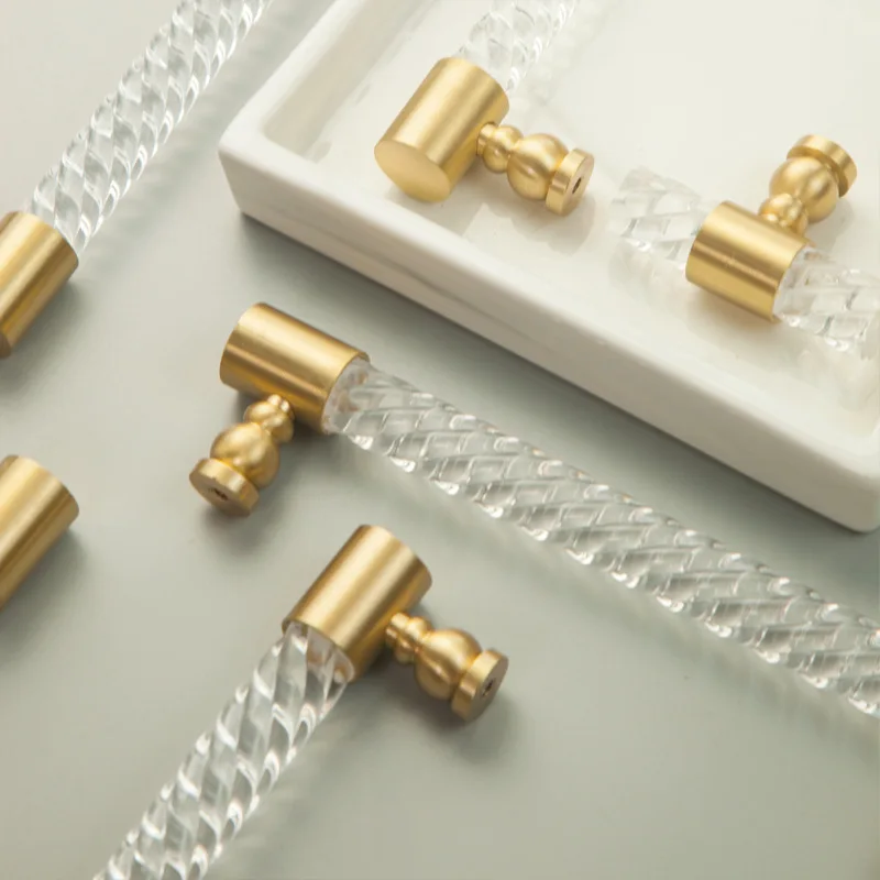 

Twisted Acrylic+brass Handles Cabinet Drawer Pull Knobs Longer Cupboard Doors Pulls Transparent Home Improvement