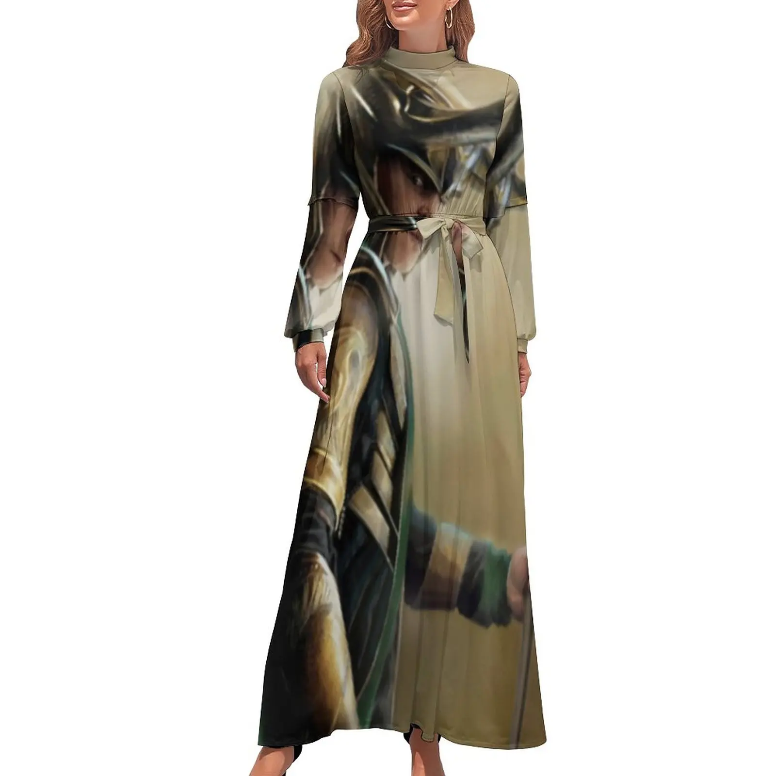

Tom Hiddleston Dress Movie Figure Print Stylish Bohemia Dresses Female Long-Sleeve High Waist Modern Long Maxi Dress