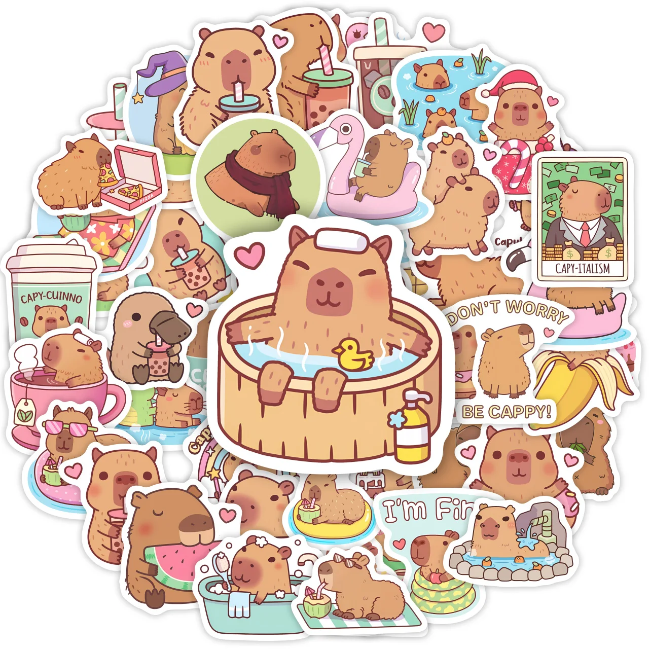 Animal stickers Cartoon sticker Cartoon stickers Paper stickers Adhesive stickers Self adhesive stickers Stationery stickers Decorative stickers Decorative labels stickers Cute Capybara Cafe Stickers Cartoon Fun Animal DIY Kids Toys Gift for Journal Scrapbook Laptop Phone Luggage Waterproof