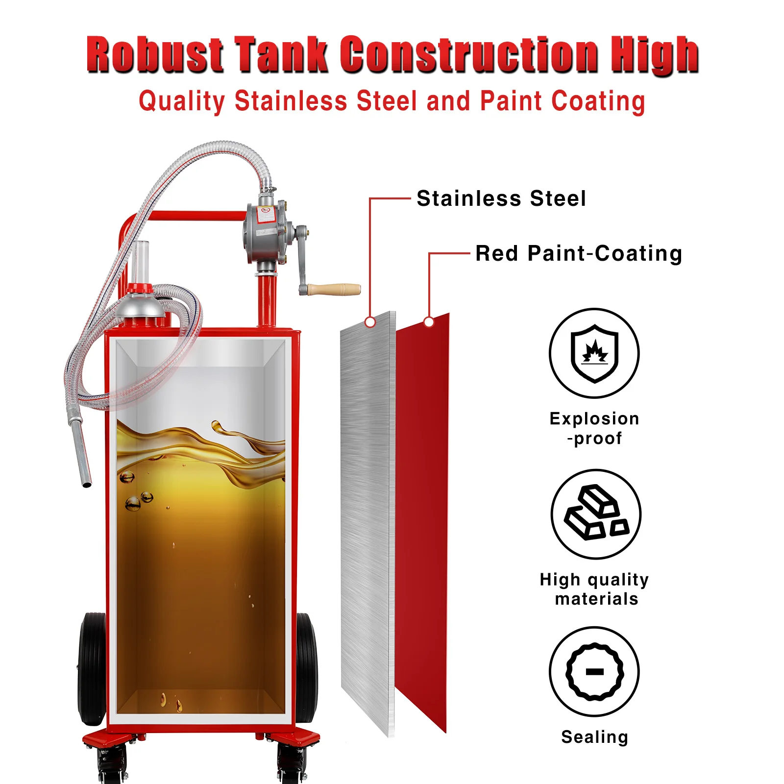 Fuel Caddy, 35 Gallon, Gas Storage Tank on 4 Wheels, with Manuel Transithfer Pump, Gasoline Diesel Fuel Container for Cars,ATVs