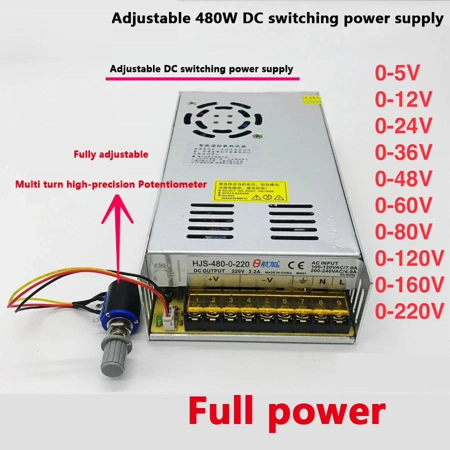 

Adjustable voltage current 480W digital display switching power supply 24V/36V/48V/80V/120V/160V/220V/5V/12V