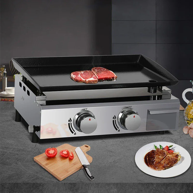 Commercial 2 Knobs Gas Griddle Non-stick Counter Top Plate Snack Equipment Cooking Pot Cooking Appliance BBQ Griddle Portable