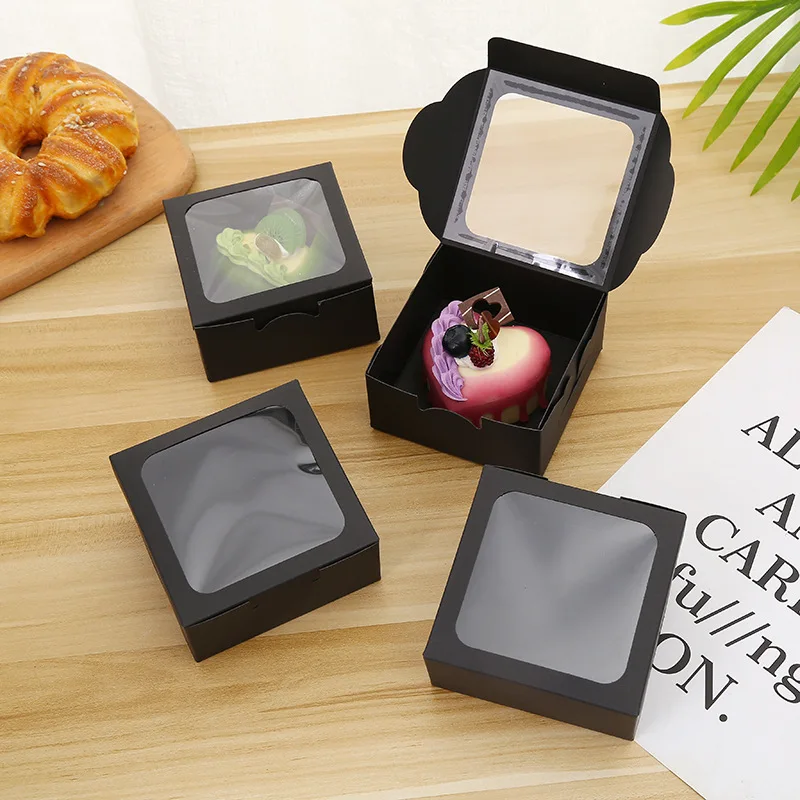 200 Teile/los Schwarz Kraft Papier Candy Box Mit Fenster Hochzeit Verpackung Kuchen Box Geschenk Verpackung Box