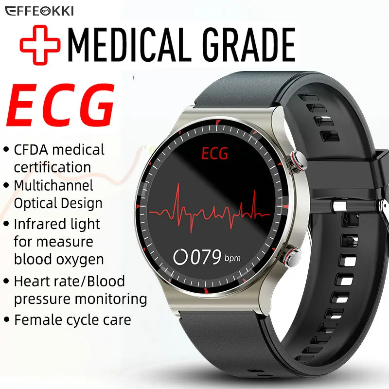 

G08 ECG PPG Smartwatch Men Smart Watch PPG Blood Pressure Round Female Menstrual Cycle Medical 24H Heart Rate Sleep Monitor