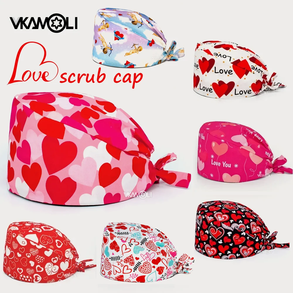 Multicolor LOVE printing nurse scrubs hat medical working women Scrub caps Health Workers veterinary Frosted Hat